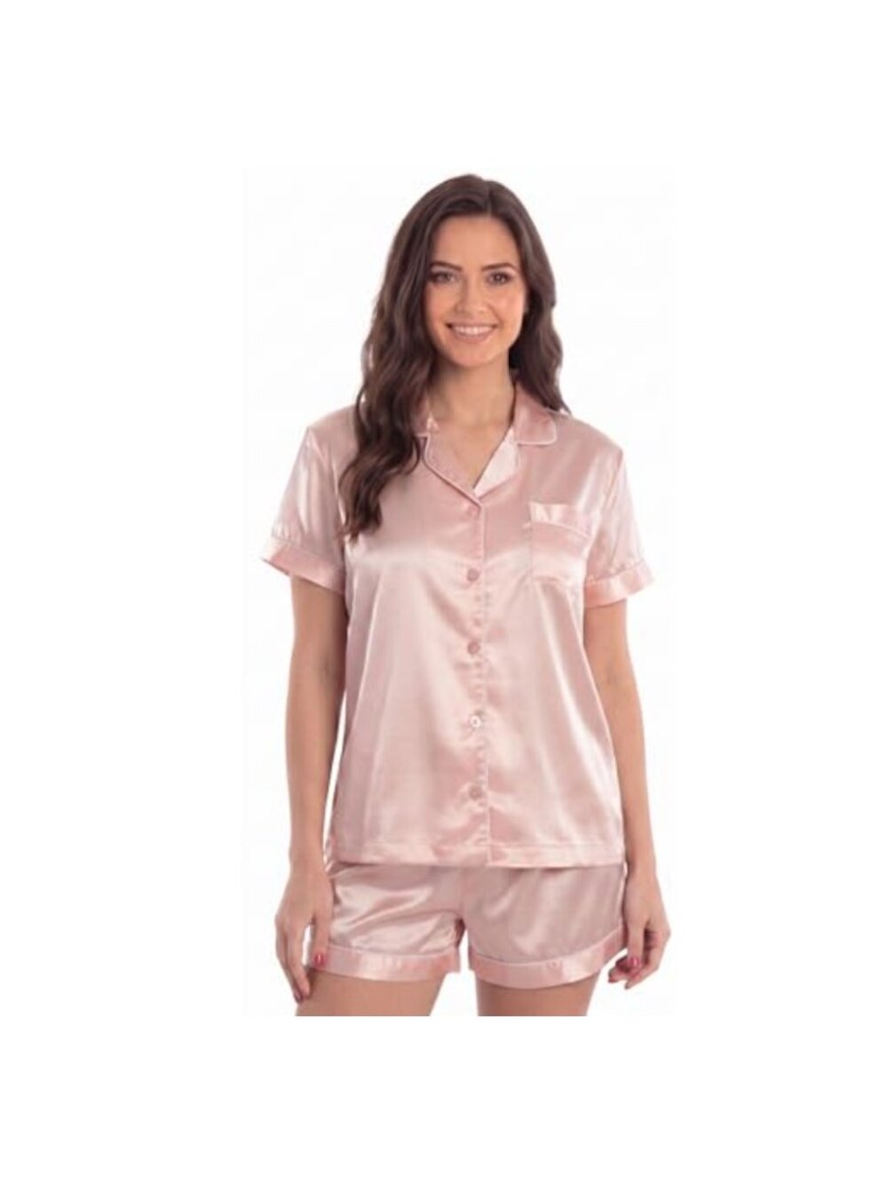 Satin Pajama Set Short Sleeve Button Down Top and Shorts